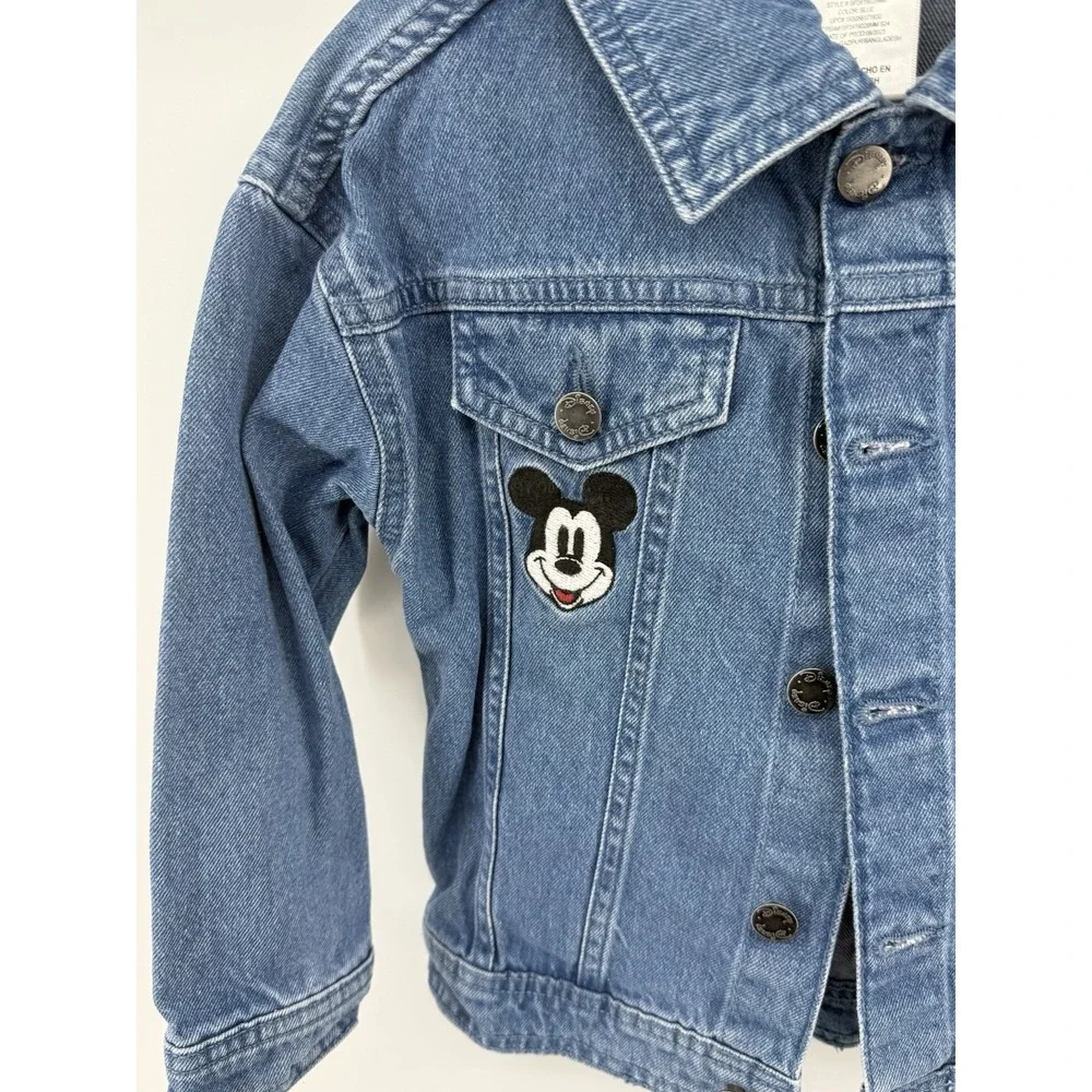 Disney Junior Mickey Mouse Kids Blue Denim Trucker Jacket Embroidered 4T